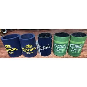 Beer Bottle Can Koozie Coozie Set Of 5: Corona Extra; Budlight lime & Coors
